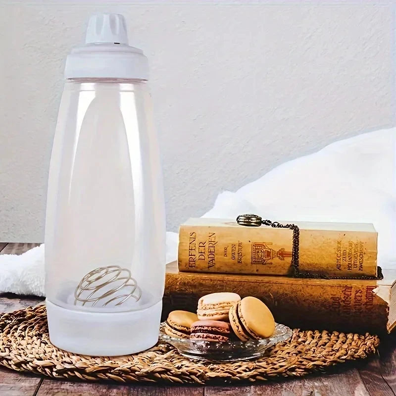 Pancake Batter Mixer Shaker Bottle Built-in Blender Ball & Wire Whisk, Hand Dough Dispenser for Pancakes Cupcakes Muffins Crepes