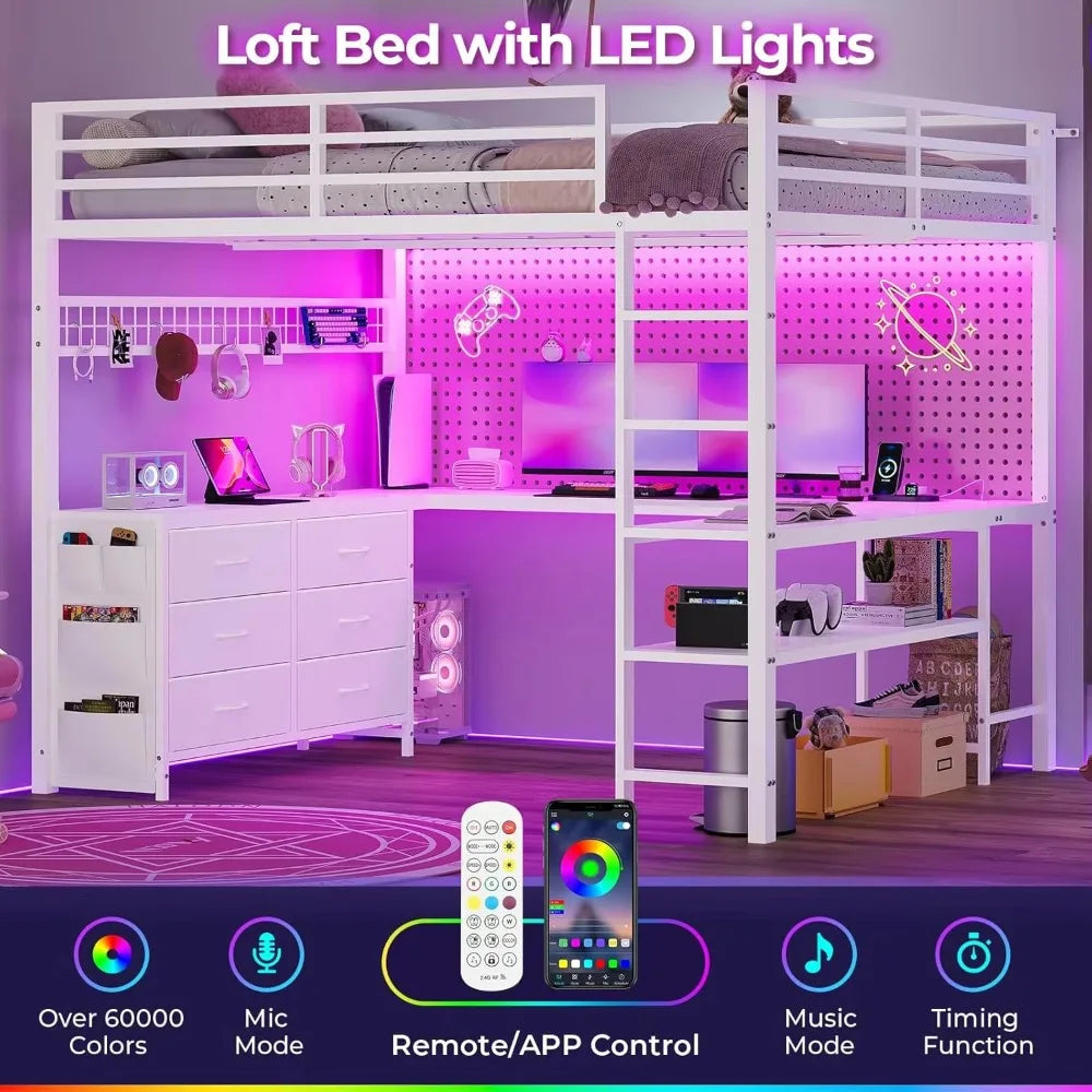 #Space Saving Metal Loft Bed With Staircase L-Shaped Desk High Sleeper Sturdy Iron Frame Bunk Bed For Kids Teens Adult Bedroom