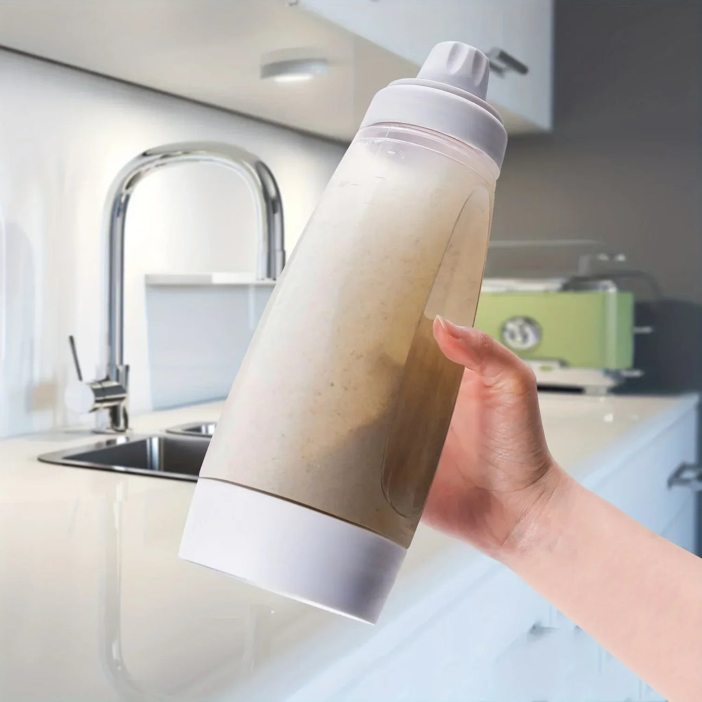 Pancake Batter Mixer Shaker Bottle Built-in Blender Ball & Wire Whisk, Hand Dough Dispenser for Pancakes Cupcakes Muffins Crepes