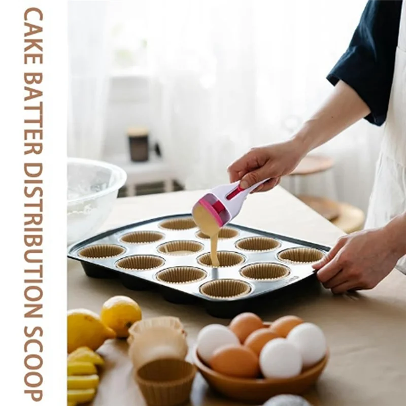 A69ecake Batter Distribution Scoop, One-Touch Sliding Button Dispenses Batter, Home Batter Dispenser Baking Tool