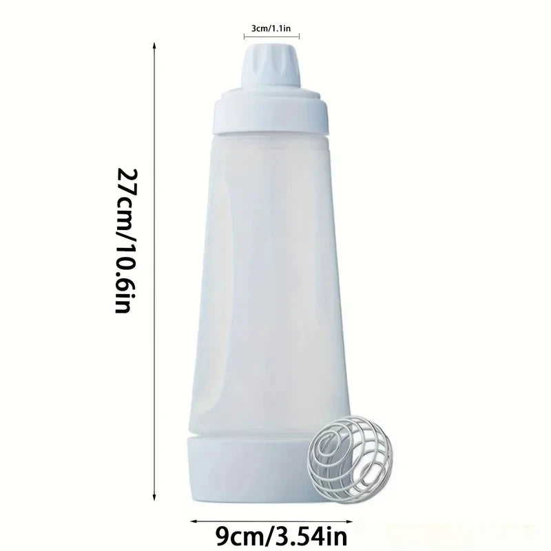 Pancake Batter Mixer Shaker Bottle Built-in Blender Ball & Wire Whisk, Hand Dough Dispenser for Pancakes Cupcakes Muffins Crepes