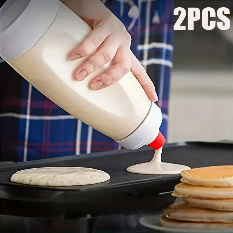 Pancake Batter Mixer Shaker Bottle Built-in Blender Ball & Wire Whisk, Hand Dough Dispenser for Pancakes Cupcakes Muffins Crepes