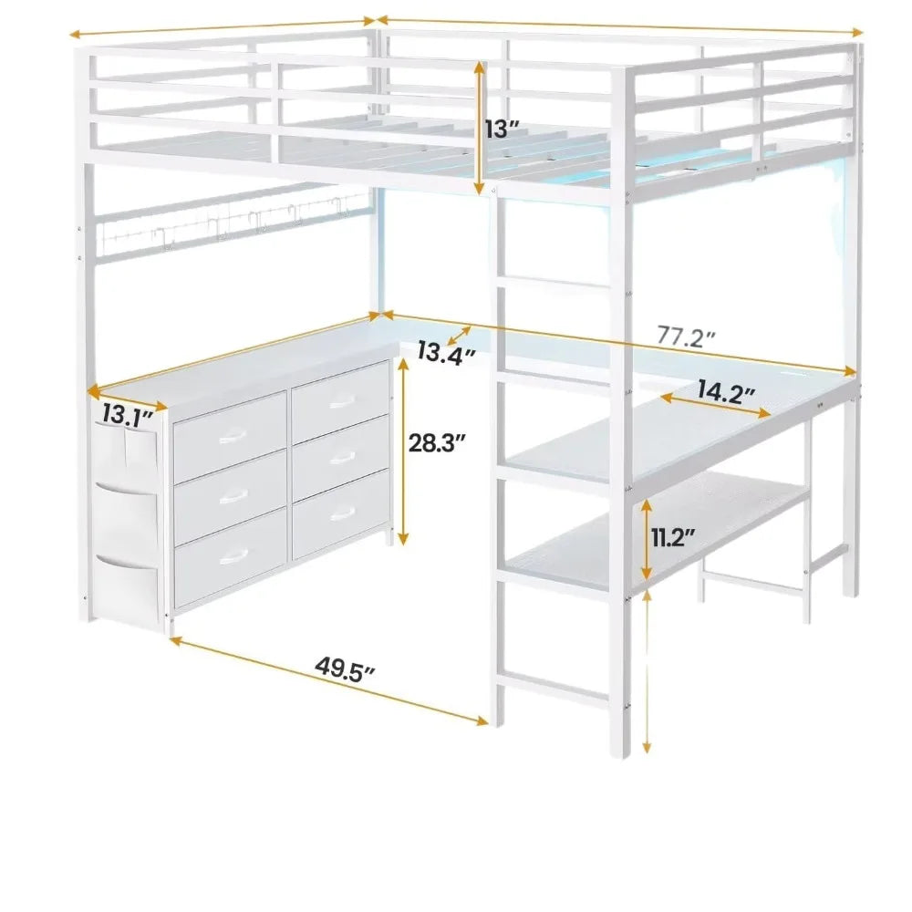 #Space Saving Metal Loft Bed With Staircase L-Shaped Desk High Sleeper Sturdy Iron Frame Bunk Bed For Kids Teens Adult Bedroom